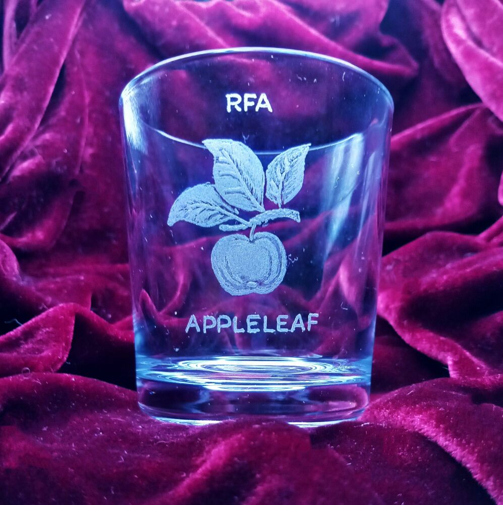 B. Royal Feet Auxiliary ships badge on discontinued mixer glass RFA Apple L