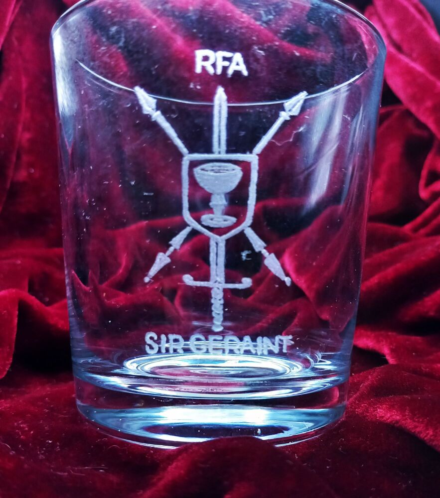 B. Royal Feet Auxiliary ships badge on discontinued mixer glass RFA Sir Gar