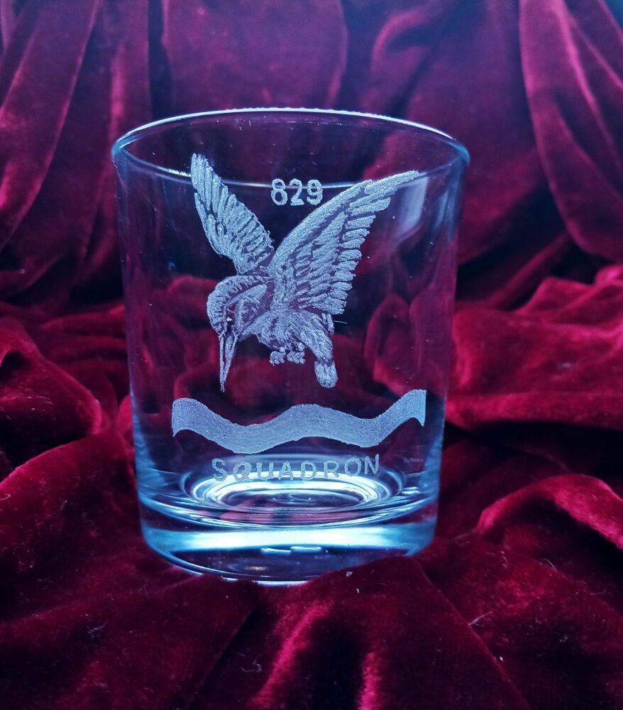 A. Royal Navy Squadron badge on discontinued mixer glass 829