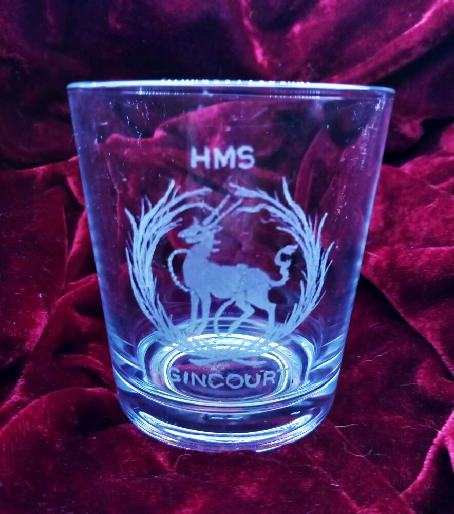 A. Royal Navy ships badge on discontinued mixer glass HMS Agincourt