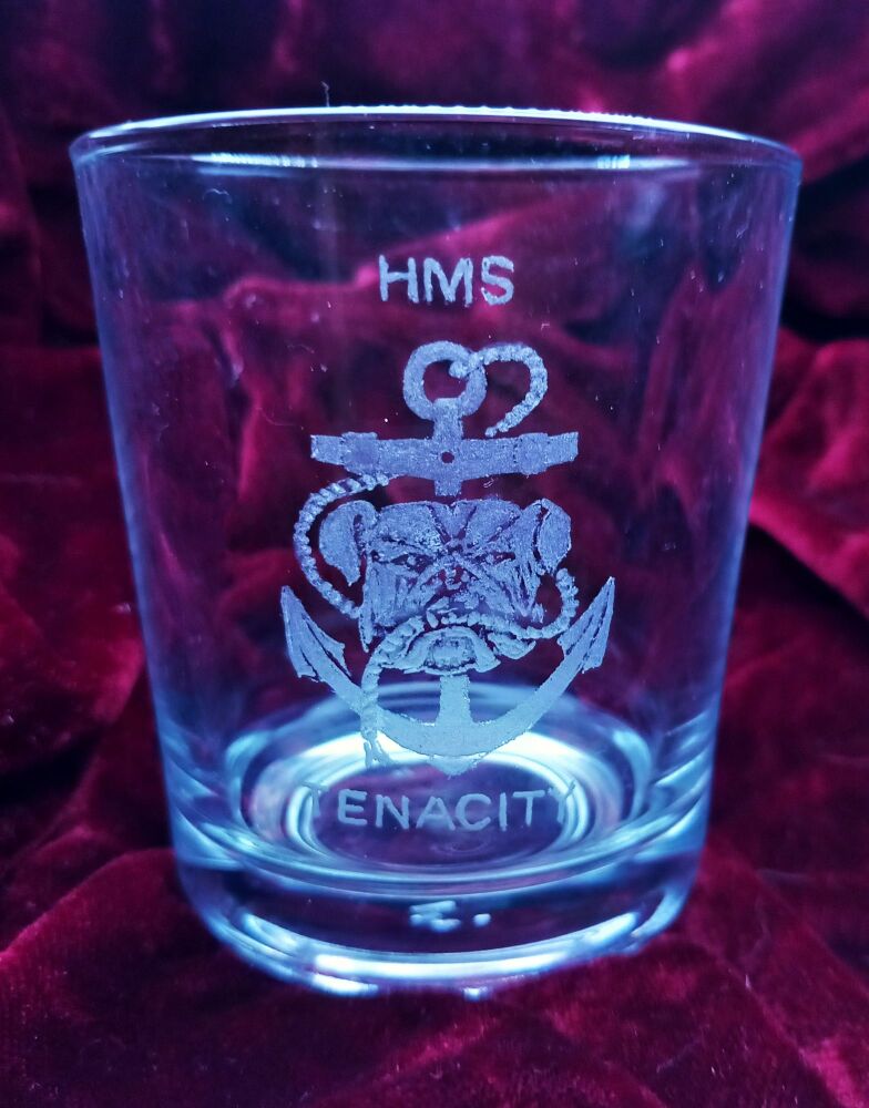 A. Royal Navy ships badge on discontinued mixer glass HMS Tenacity