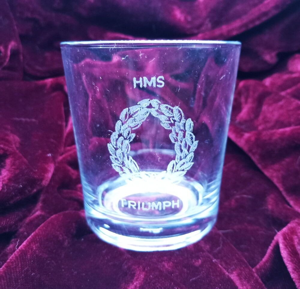 A. Royal Navy ships badge on discontinued mixer glass HMS Triumph