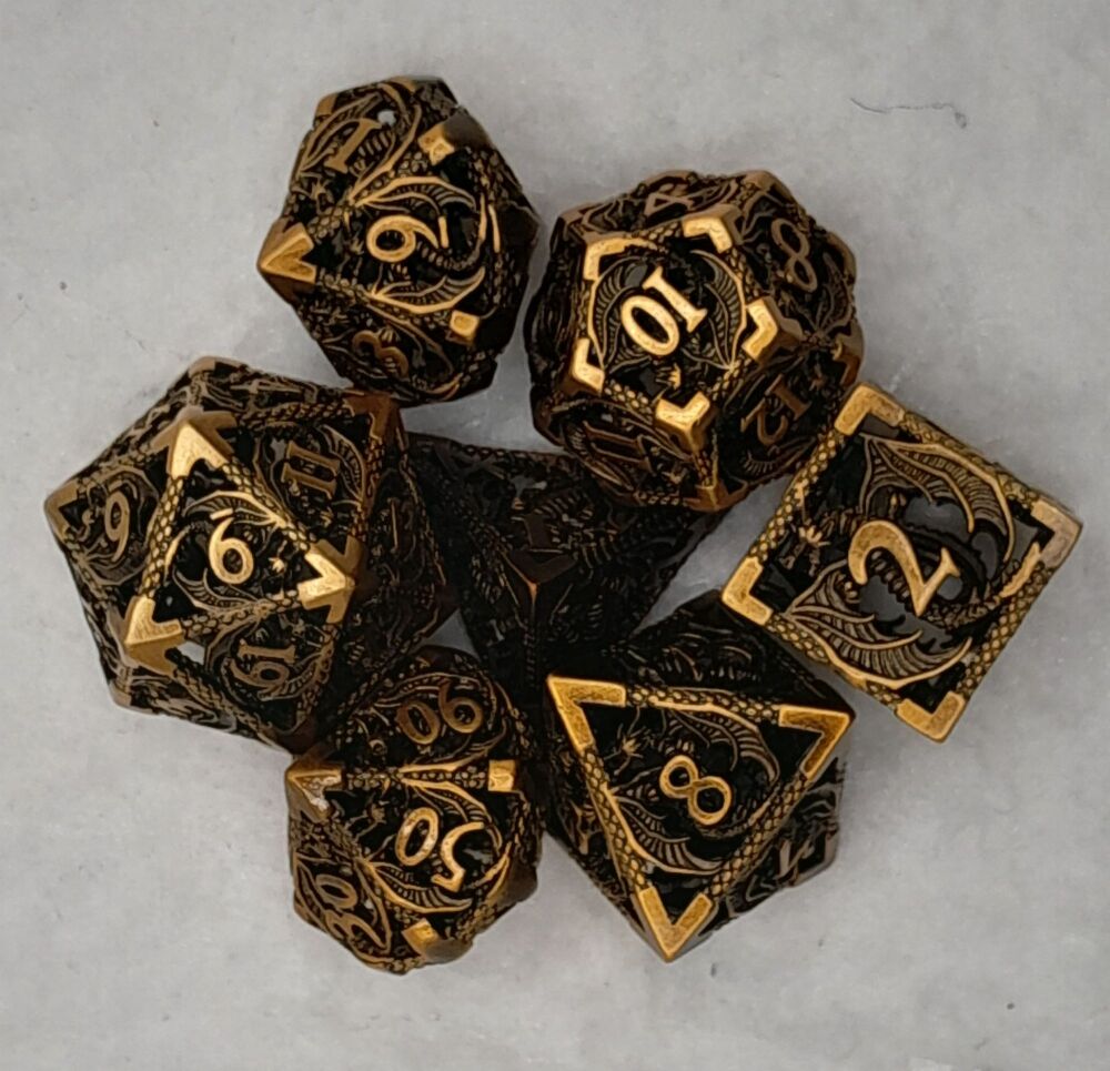 Dungeons and Dragons gaming hollow dice set antique bronze effect