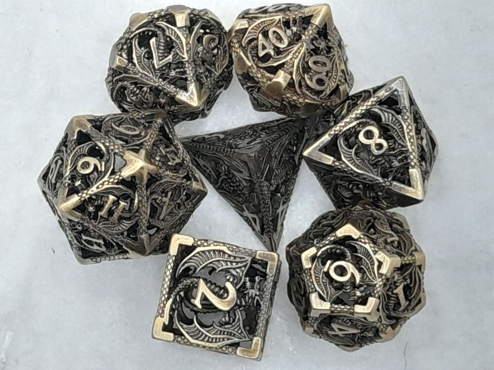 Dungeons and Dragons gaming hollow dice set antique silver effect