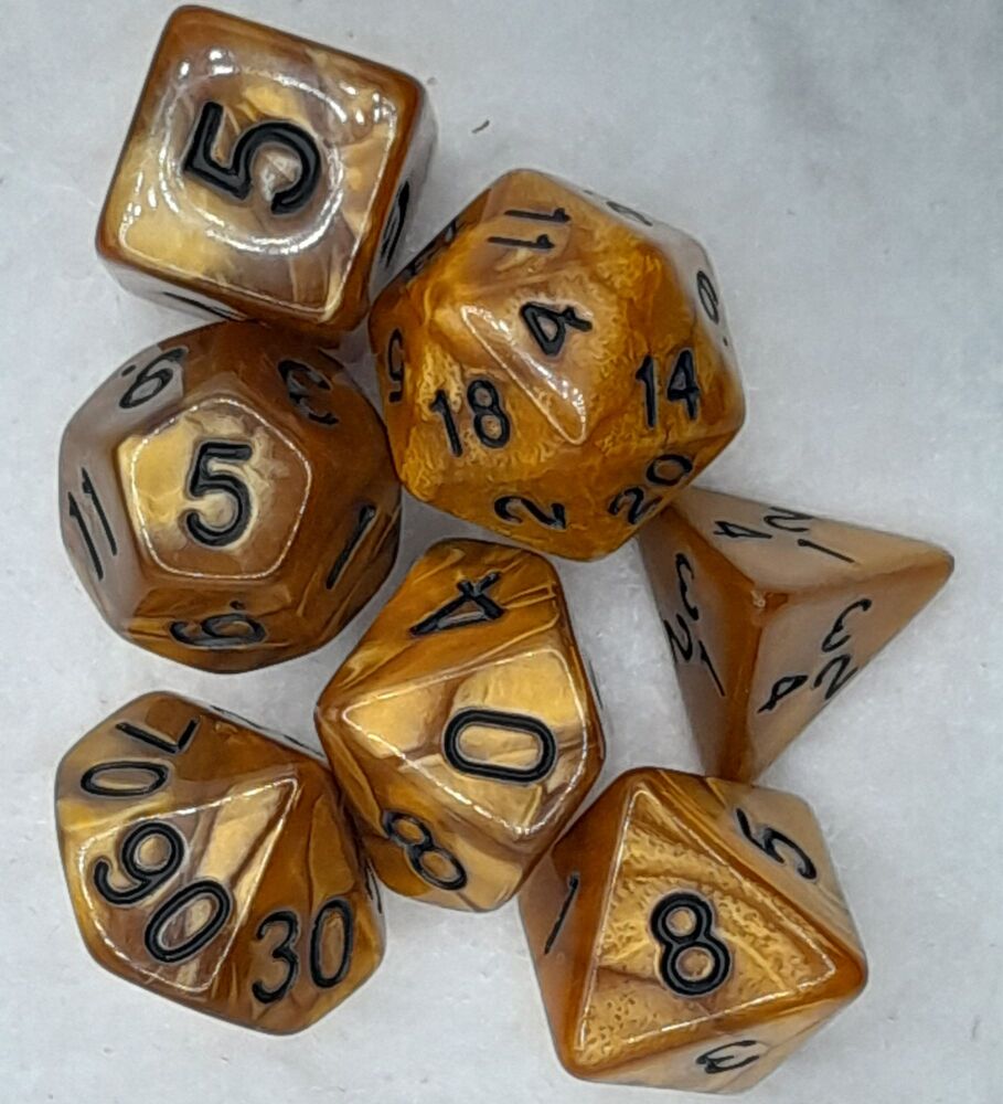 Dungeons and Dragons gaming plastic dice set black on brown