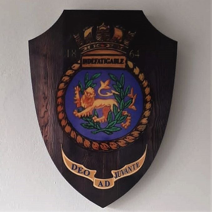 Indefatigable 1864 plaque Oak effect POSTED NATIONALLY UK