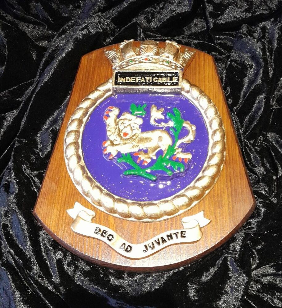 Hand painted Indefatigable wall plaque