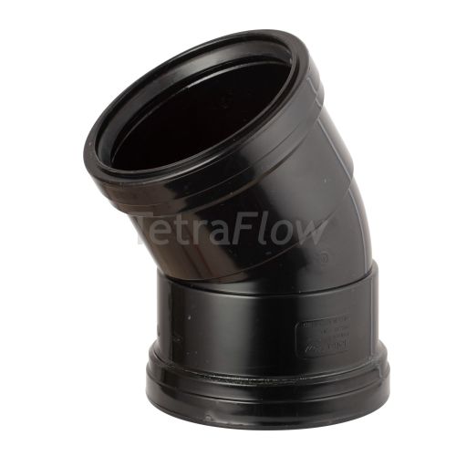 Tetraflow Black 110mm Push Fit 45 Degree Double Socket Bend
