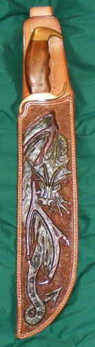 LEATHER KNIFE SHEATH / DRAGON