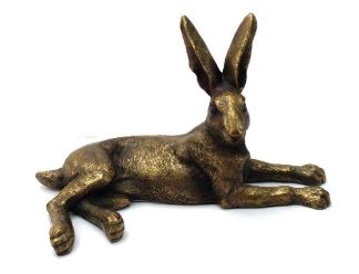 Small Cold Cast Bronze Plated Hare Laying Down