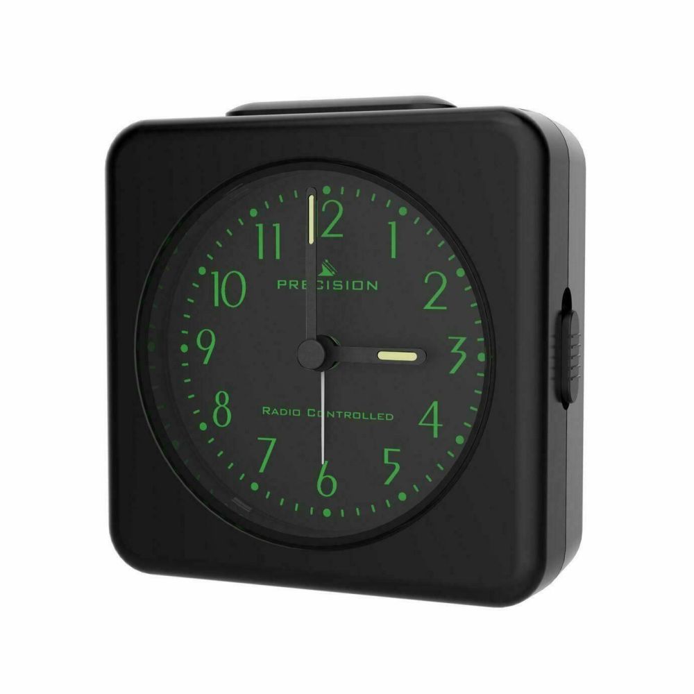 Black Analogue Radio Controlled Alarm Clock with Crescendo Alarm