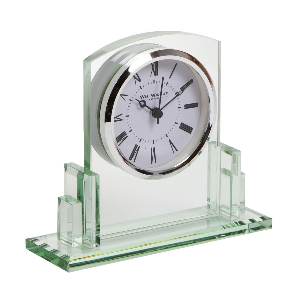 Art Deco Pillar Design Glass Mantel Clock