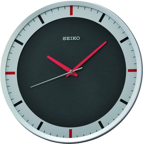Seiko Black Red & Silver Contemporary Wall Clock