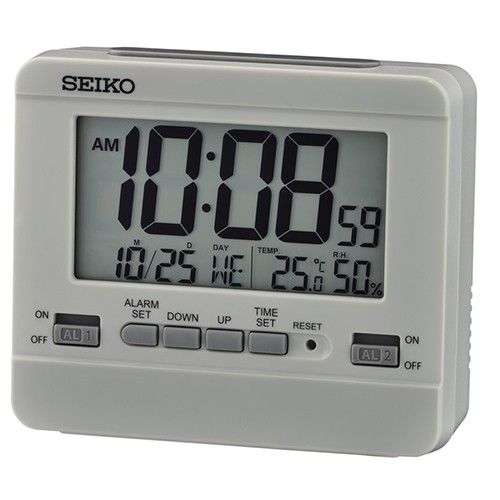 Seiko Digital LCD Twin Alarm Clock Grey