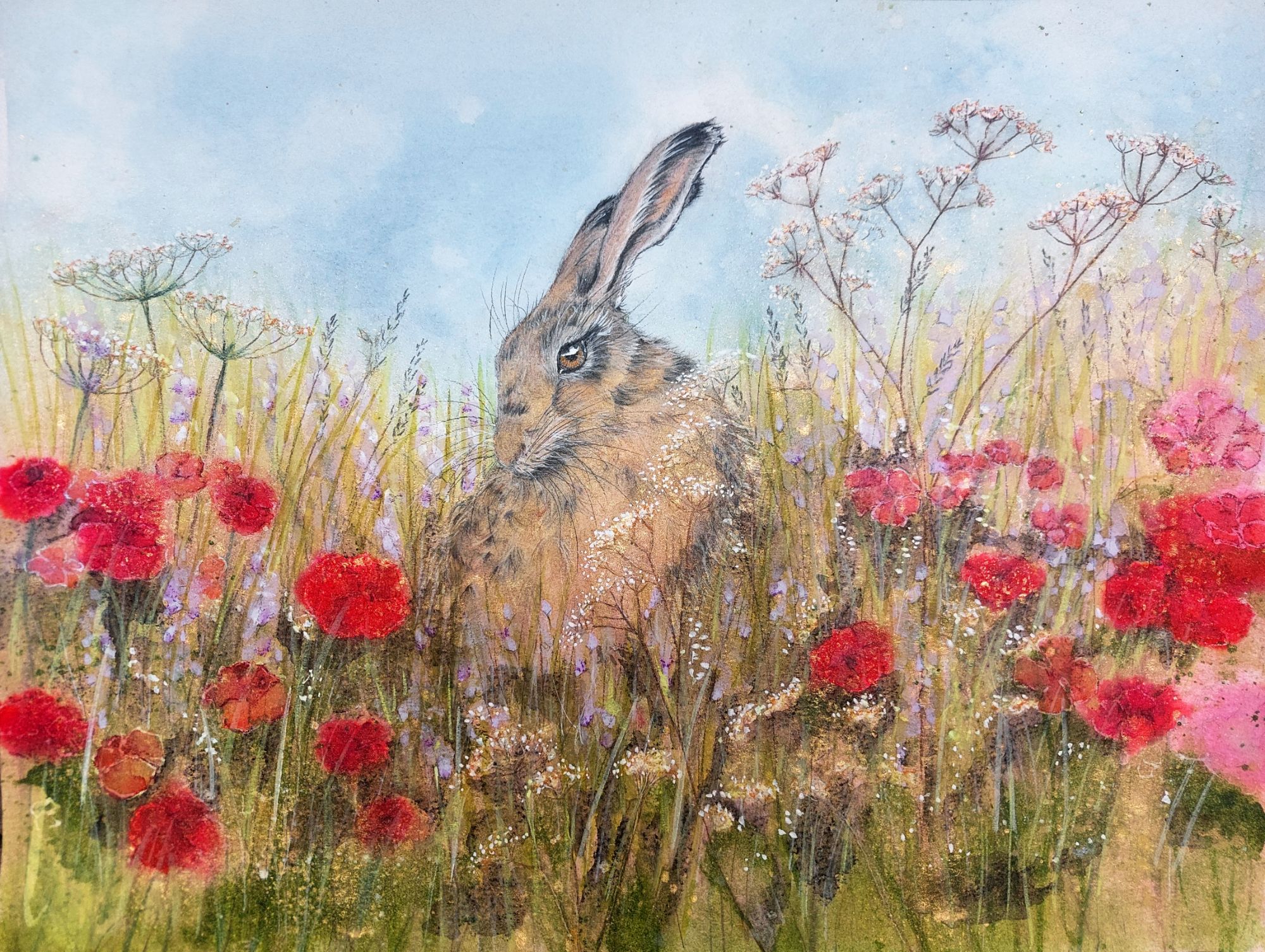 hare in poppies