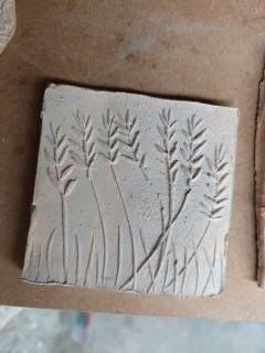 Stamp tile made at Mud Fox Ceramics in Esh Winning County Durham