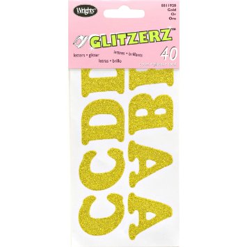iron on letters 40 piece alphabet Wrights size 30mm A – Z Gold Glitter
