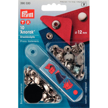 prym press snap fasteners 12mm anorak 390330 SILVER