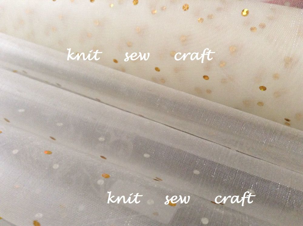 Organza Fabric Snow Sheer Glitter Dots Ivory Gold CGC67