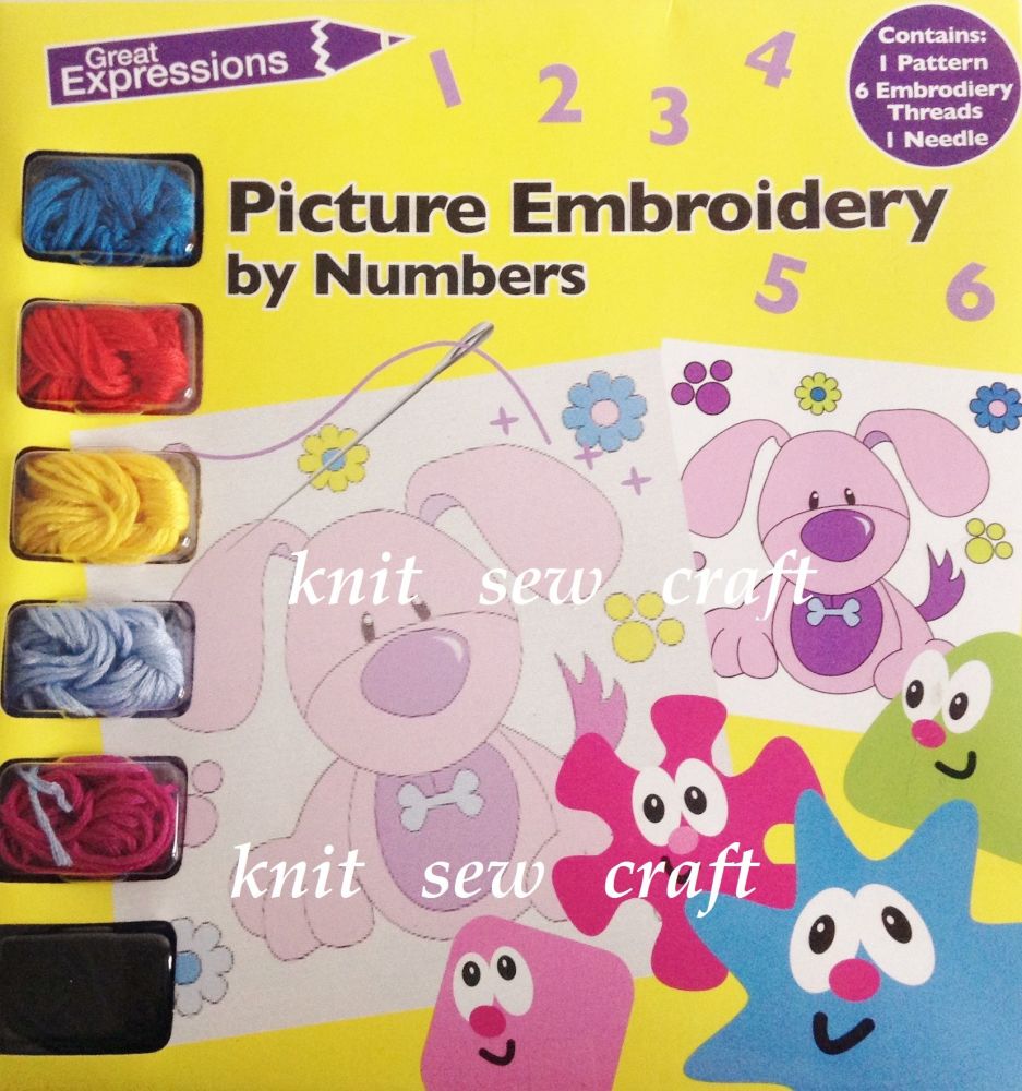 Embroidery by Numbers Kit 6 Coloured Threads Needle Picture Pattern