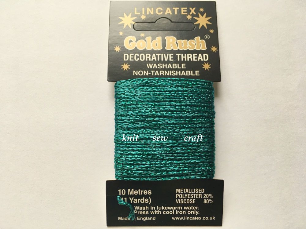 jade green metallic sewing thread 10 metres Lincatex Gold Rush