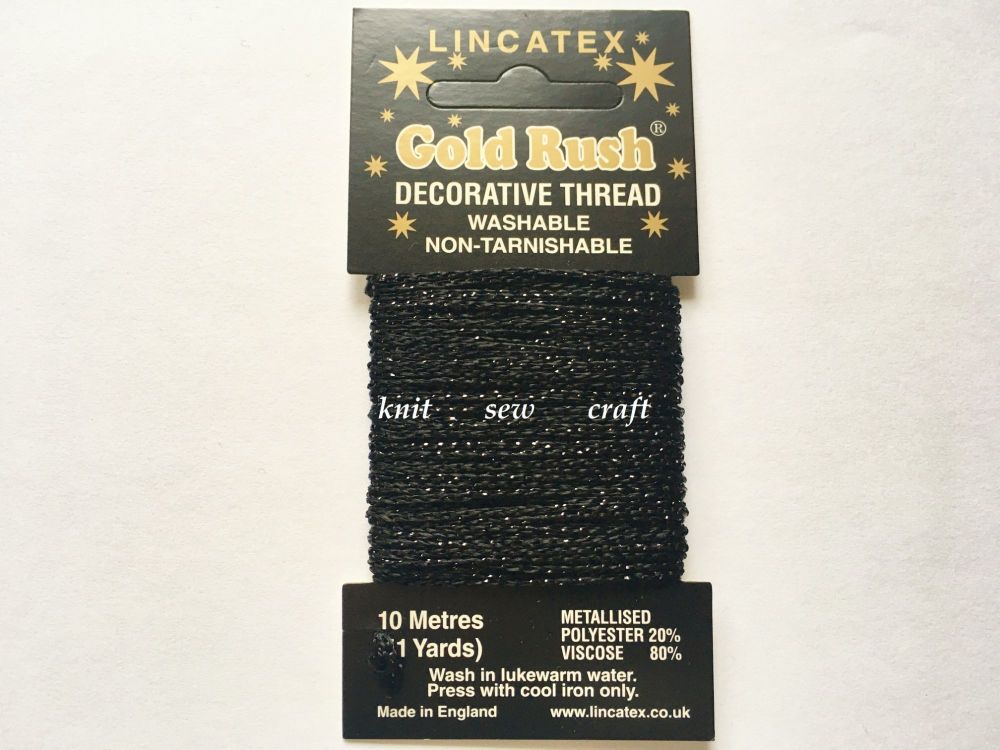 black metallic glitter sewing thread 10 metres Lincatex Gold Rush