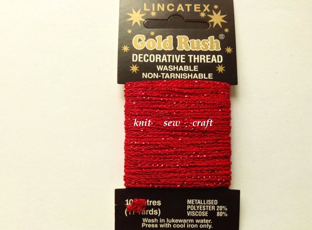 red metallic sewing thread 10 metres Lincatex Gold Rush