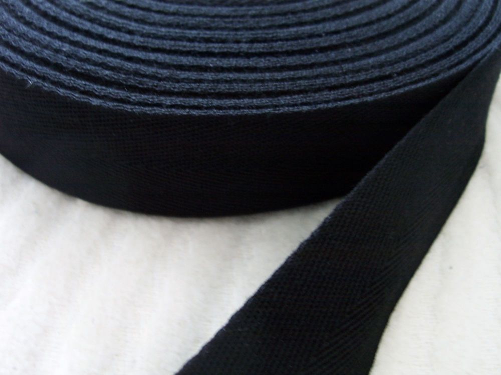 Black Herringbone Webbing 1" Acrylic Twill Tape Aprons Bags Blankets