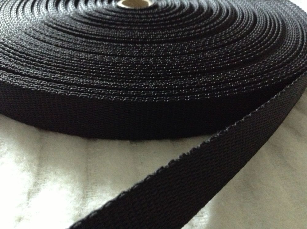 black webbing strapping 20mm woven fabric tape camping bag handles 1m