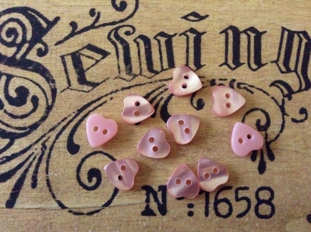 Pink Heart Shape Buttons 10mm