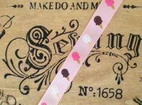 Ice Cream Print Pink Grosgrain Ribbon 16mm Wide Berties Bows 1 metre