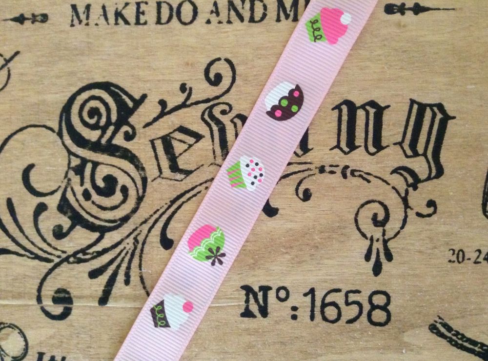 Pink Cupcake Pattern Grosgrain Ribbon - Bertie’s Bows