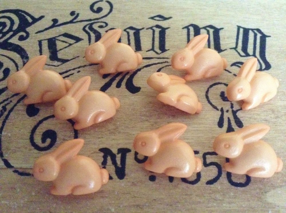 Peach Rabbit Shaped Buttons - 10 Large Bunnies