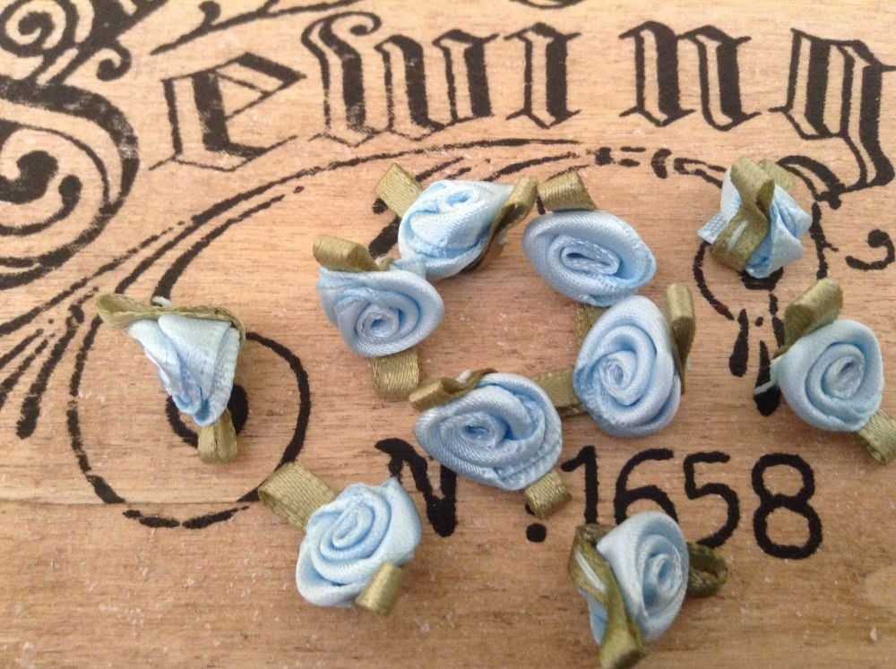 Satin Fabric Roses - Antique Blue