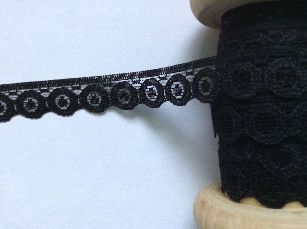 13mm Wide Black Lace Fabric Trimming - Dovecraft
