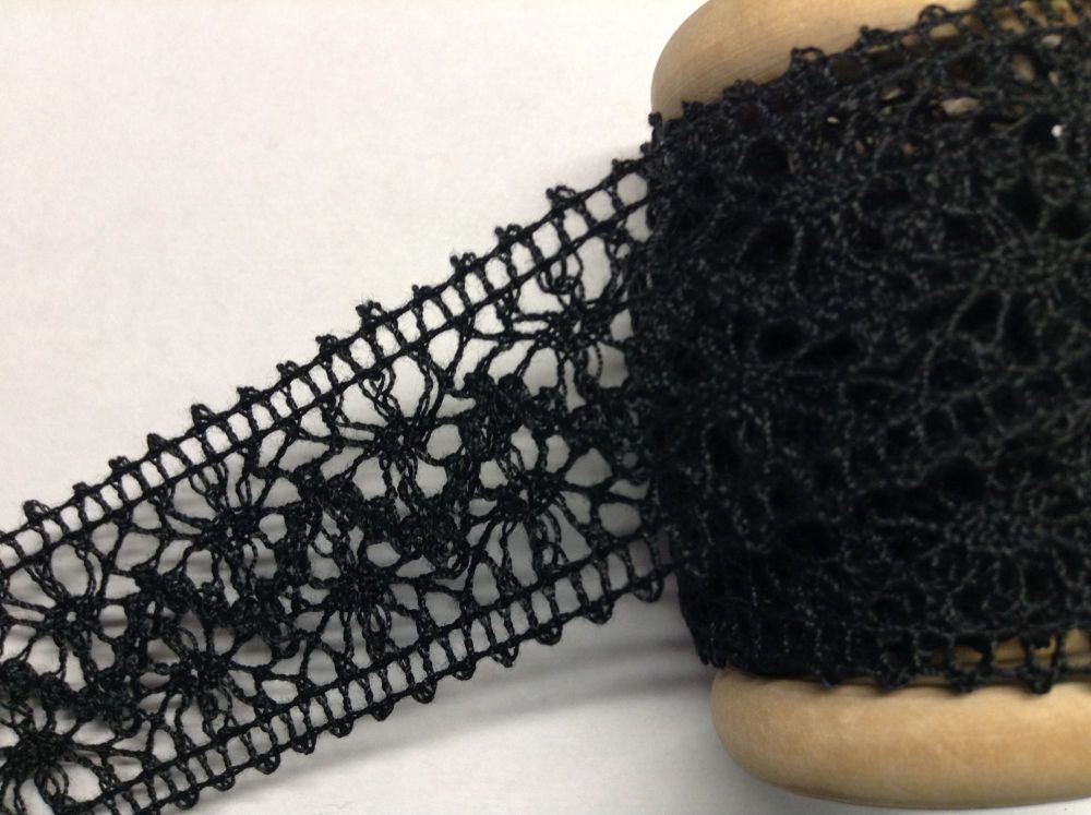 Black Crochet Lace Sewing Trim - Sold Per Metre