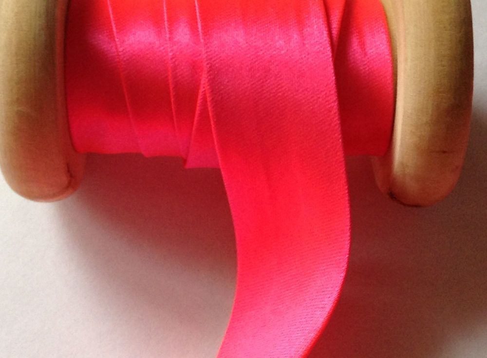 Fluo Pink Satin Bias Ribbon Half Metre Fluorescent Fabric