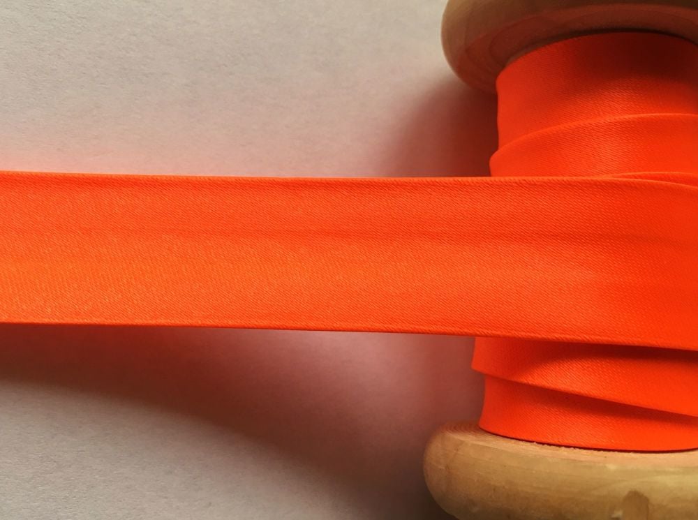 Fluo Orange Satin Bias Ribbon Half Metre Fluorescent Fabric