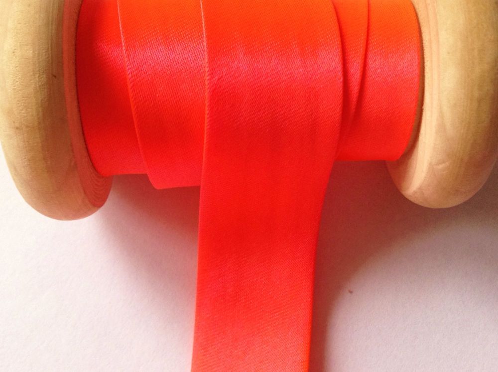 Fluo Red Satin Bias Ribbon Half Metre Fluorescent Fabric