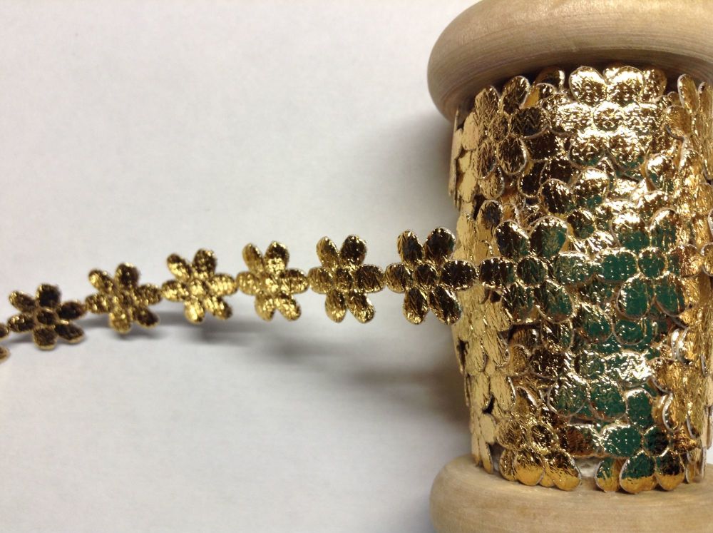 Gold Braid 12mm Daisy Flower Metallic Trimming Ribbon 1 metre