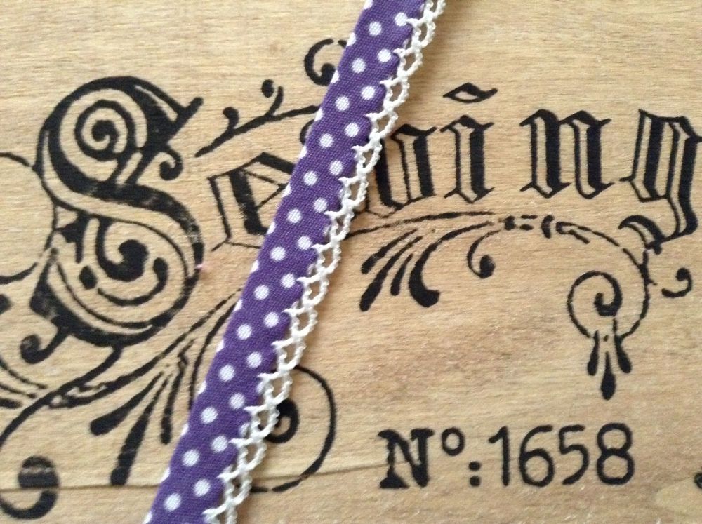Lace Edge Polka Dots Bias Binding Fabric Purple And White