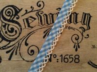 Light Blue Gingham Check Bias With White Lace Trim