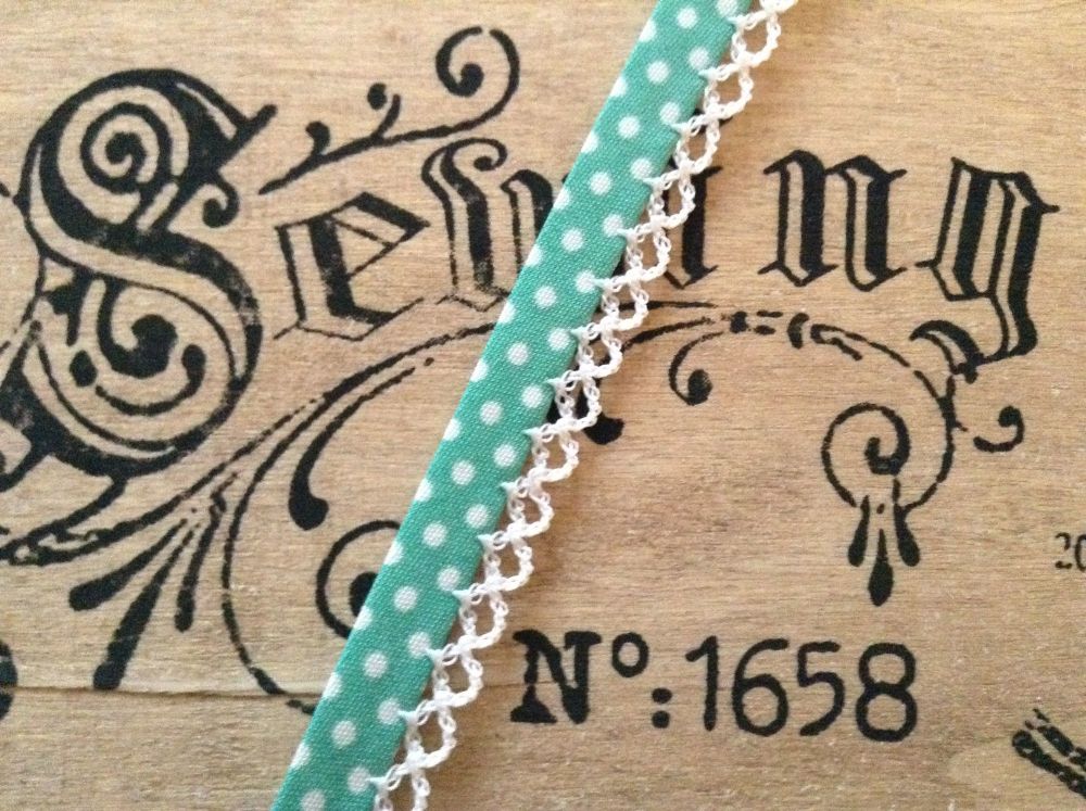 Lace Edge Polka Dots Bias Binding Fabric - Mint Green
