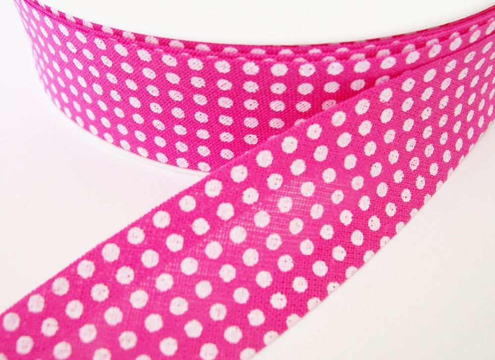 Pink Polka Dots Patterned Bias Tape - Hot Pink/White