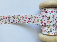 Pink Flower Print Cotton Bias Binding