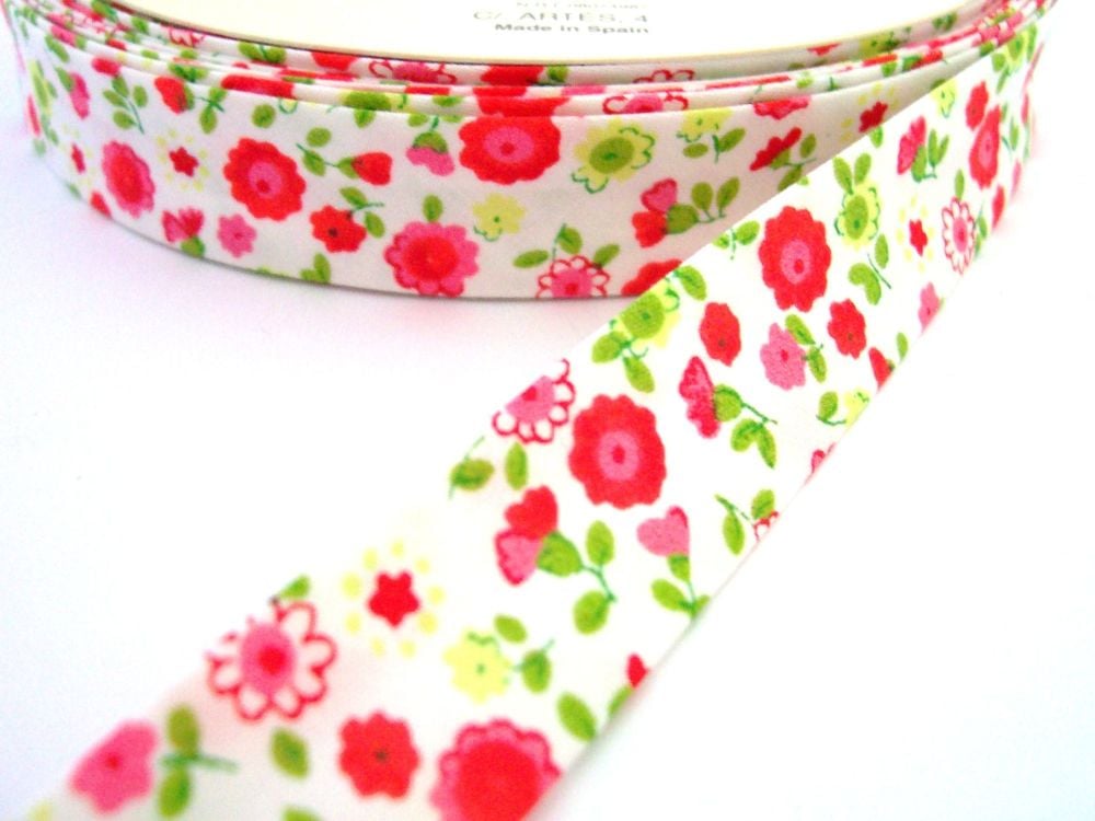 Floral Print Bias Fabric - Red Pink Yellow Flowers