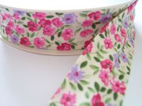 25mm flower patterned cotton tape - cream pink and lilac 883-2199
