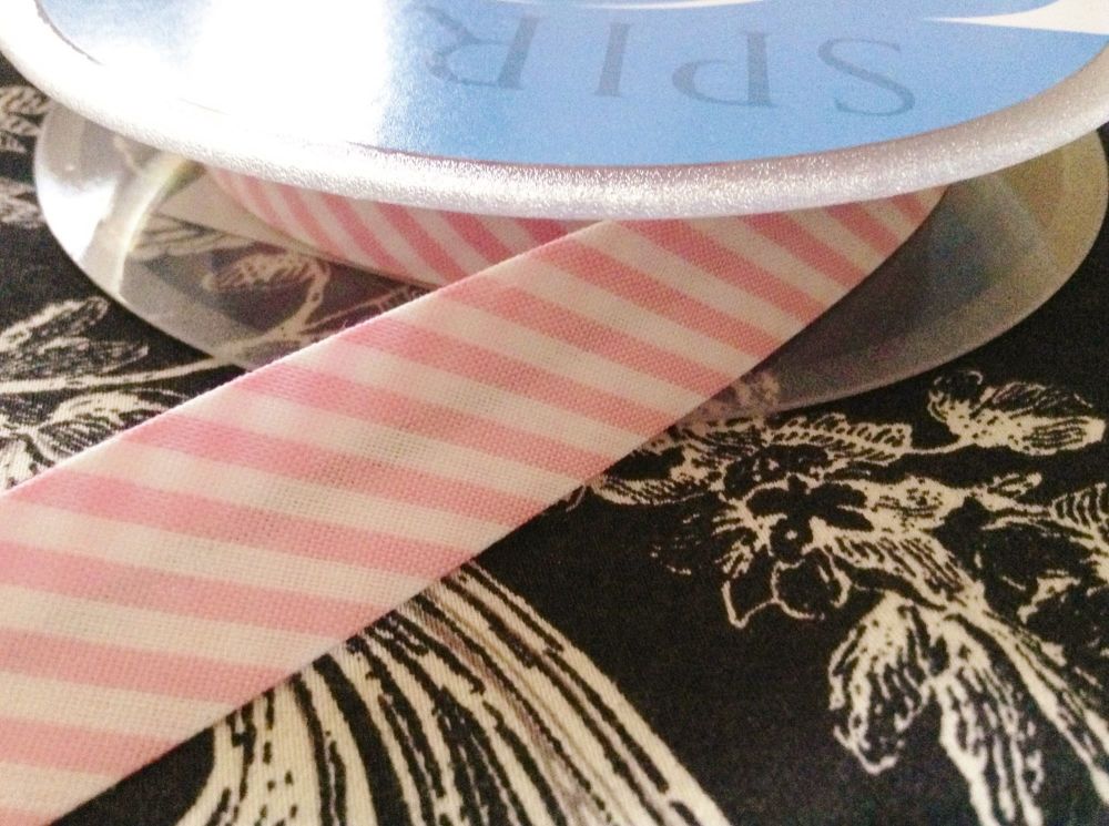 Safisa Spiral pink white stripe bias binding 18mm x 25mtr