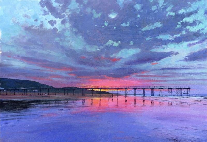 0013 Sunset Saltburn acrylic 2014 360mm x 250mm SOLD