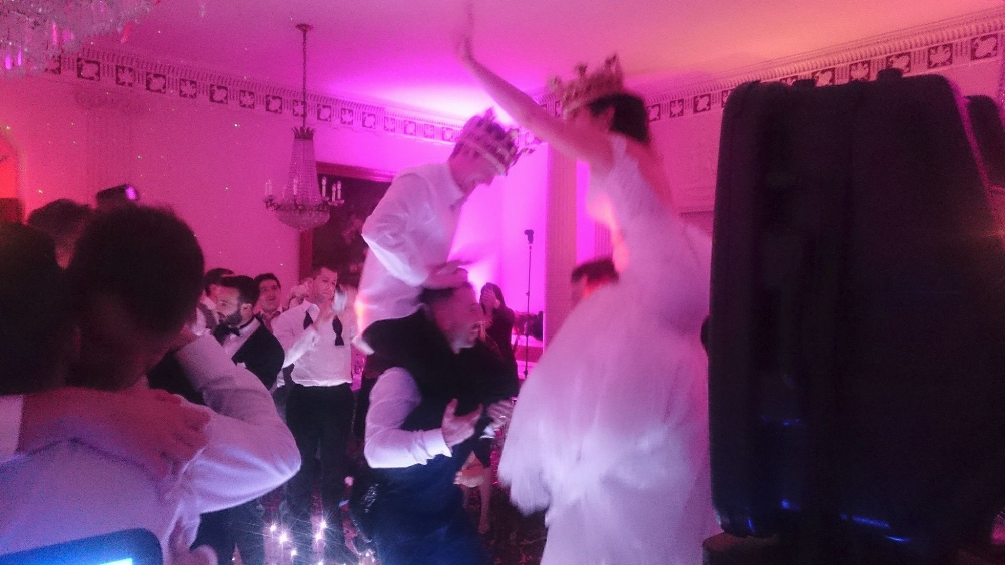 bride and groom partying down